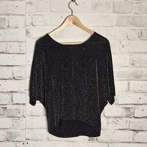 Pigalle Black Metallic Glitter Dolman Sleeve Top Size Small